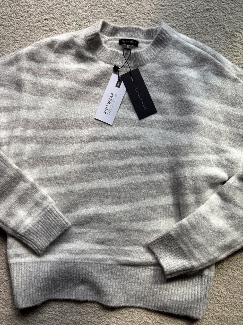NWT Dynamite Gray & Light Gray Striped Crewneck Sweater